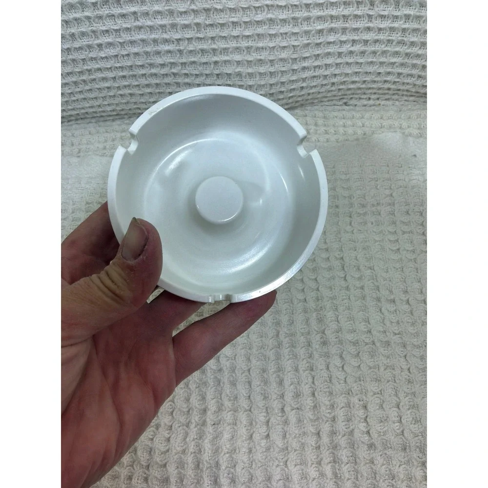 Vintage Busch Beer American Urnapress Melamine Ashtray White Blue Round‎ MCM